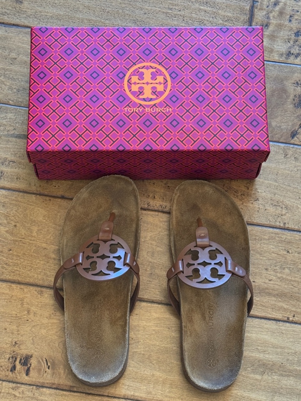 Tory Burch Tan/Brown Miller Cloud Leather Cork Sandals Size 10!